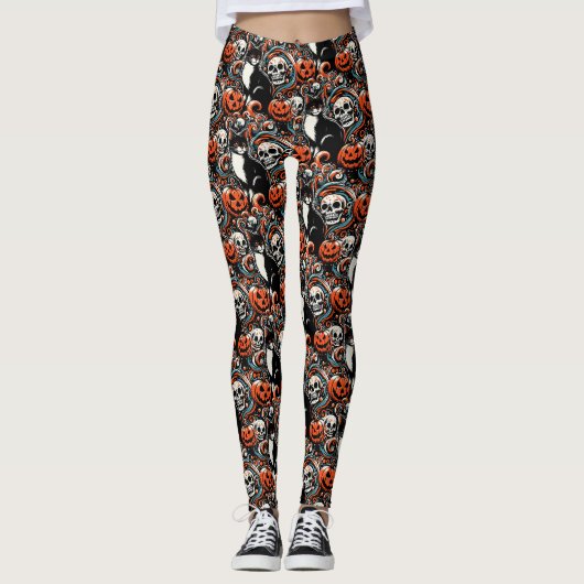 Halloween Cat mit Pumpkins Leggings (Vorderseite)