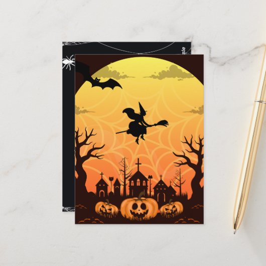 Halloween Cat Modern Postkarte (Vorderseite/Rückseite Beispiel)