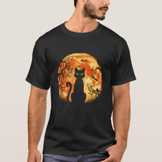 Halloween Cat Moon Bats Beängstigend Black Cat Nig T-Shirt