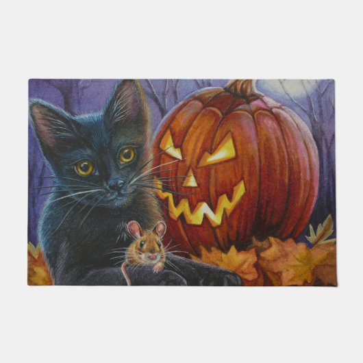 Halloween Cat & Mouse Nr. 2. Wasserfarbe Kunst Fußmatte (Vorderseite)
