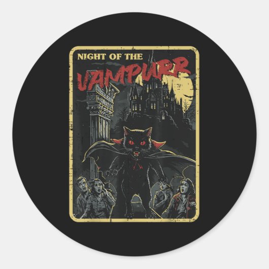 Halloween Cat Night of Vampurr Vampire Kostüme Män Runder Aufkleber (Vorderseite)