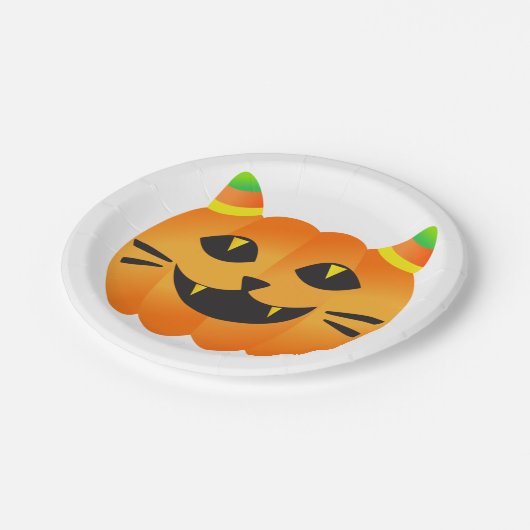 Halloween Cat-o' Lantern Pappteller (Schrägansicht)