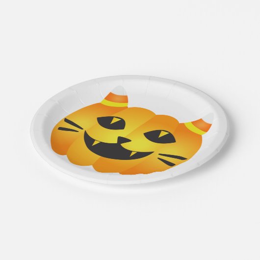 Halloween Cat-o' Lantern Pappteller (Schrägansicht)