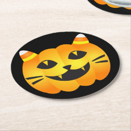 Halloween Cat-o' Lantern Runder Pappuntersetzer