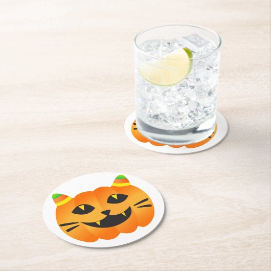 Halloween Cat-o' Lantern Runder Pappuntersetzer (Vor Ort)