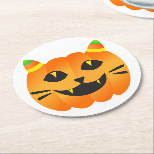 Halloween Cat-o' Lantern Runder Pappuntersetzer