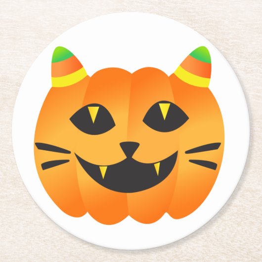 Halloween Cat-o' Lantern Runder Pappuntersetzer (Vorderseite)