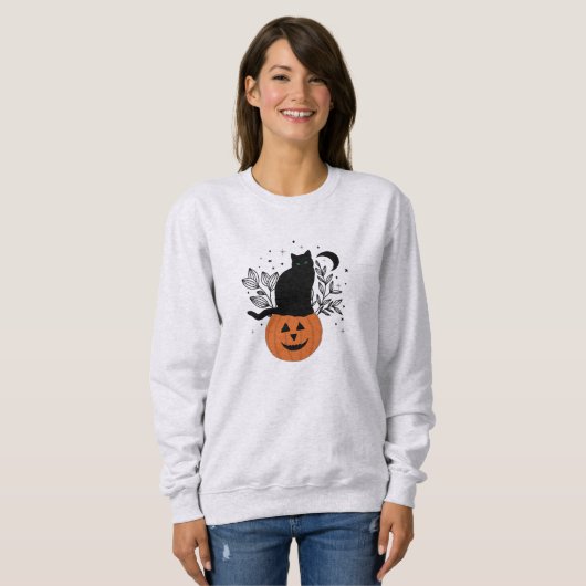 Halloween Cat on Jack'O'Lantern Sweatshirt (Vorne ganz)