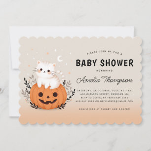 Halloween Cat On Pumpkin Orange Babydusche Einladung