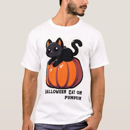 Halloween Cat on Pumpkin T-Shirt (Vorderseite)