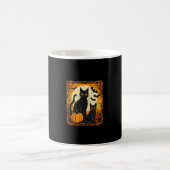 Halloween Cat, Orange Moon und Fledermäuse und Beä Kaffeetasse (Mittel)