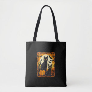 Halloween Cat, Orange Moon und Fledermäuse und Beä Tasche