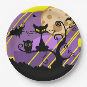 Halloween Cat & Owl Paper Plate Pappteller