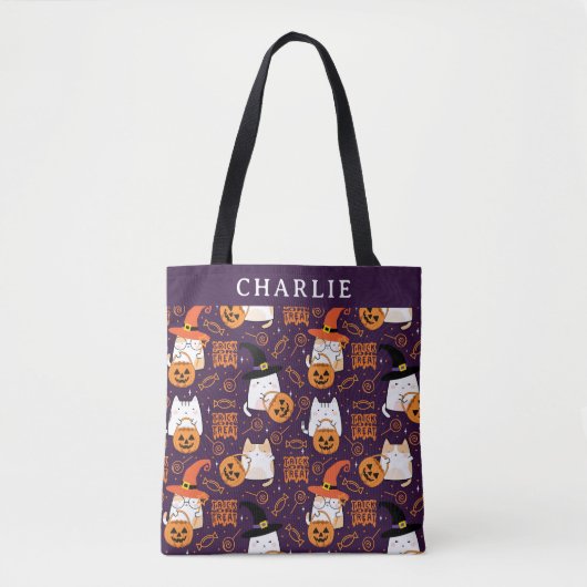 Halloween Cat Personalisiert Trick oder Treattote  Tasche (Vorderseite)