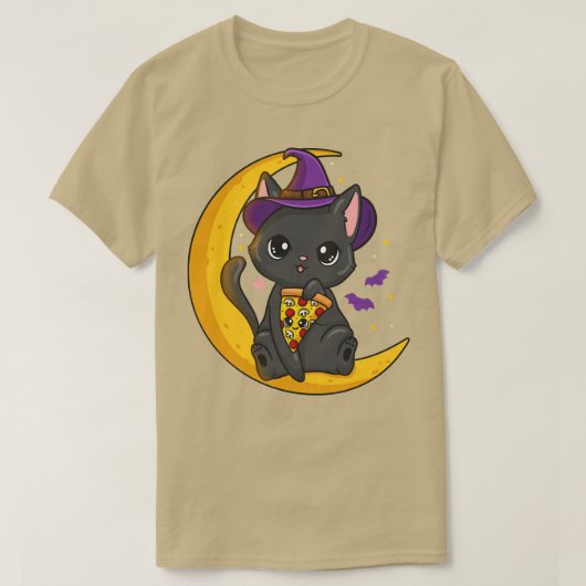 Halloween Cat Pizza T-Shirt (Design vorne)