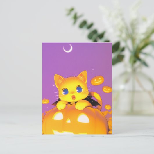 Halloween Cat Postkarte (Stehend Vorderseite)