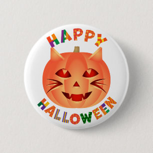 Halloween Cat Pumpkin Button