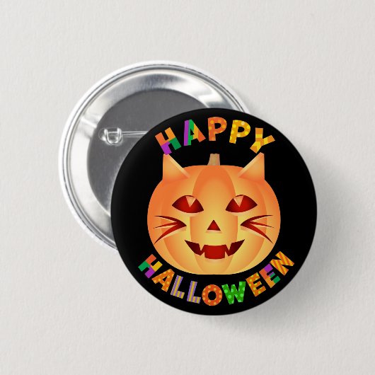Halloween Cat Pumpkin Button (Vorne & Hinten)