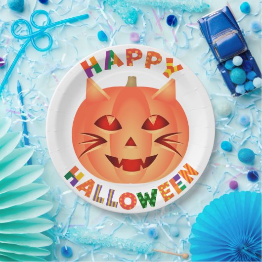 Halloween Cat Pumpkin Pappteller (Party)