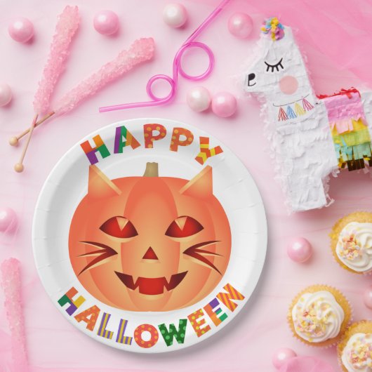 Halloween Cat Pumpkin Pappteller (Party)