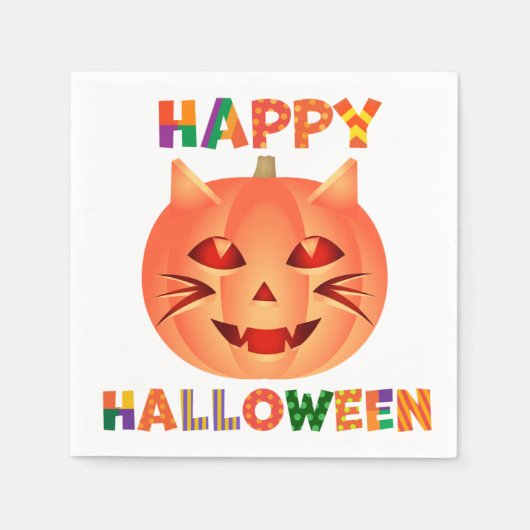 Halloween Cat Pumpkin Serviette (Vorderseite)