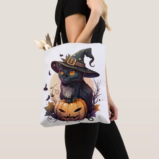 Halloween Cat & Pumpkin Tasche (Von Nahem)