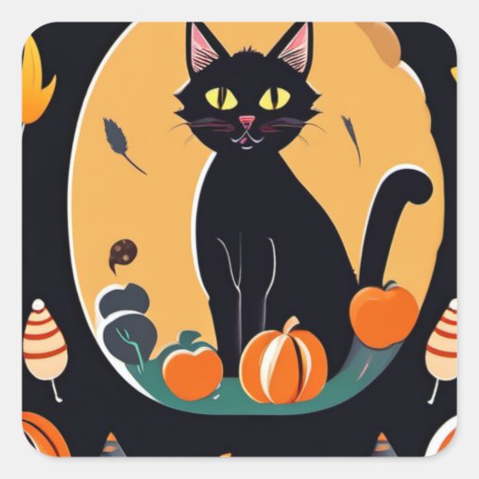 Halloween Cat Quadratischer Aufkleber (Vorderseite)