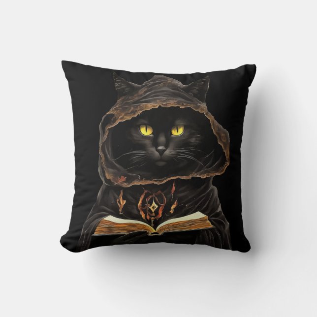 Halloween Cat Reading Preys Anatomy Spell List Kissen (Vorderseite)