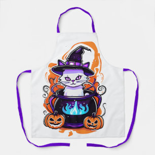 Halloween Cat Schürze - Hexenkessel Cauldron Desig