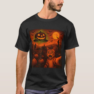 Halloween Cat Selfie Pumpkin T-Shirt