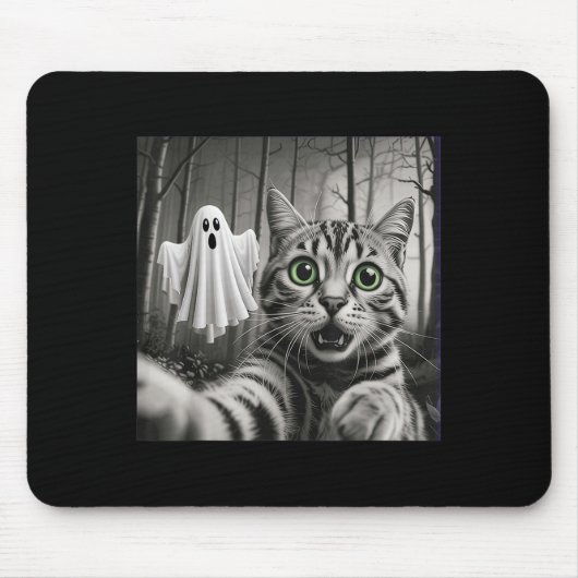 Halloween Cat Selfie With Soky Ghost Mousepad (Vorne)