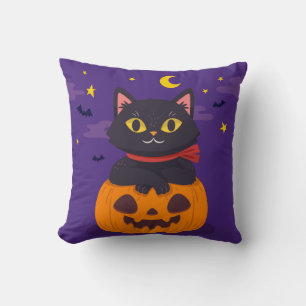 Halloween Cat Sitzen auf dem Pumpkin Moon Star Bat Kissen
