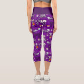 Halloween Cat Skelett lila Capri Leggings (Rückseite)