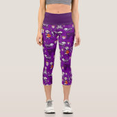 Halloween Cat Skelett lila Capri Leggings (Vorderseite)