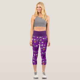 Halloween Cat Skelett lila Capri Leggings