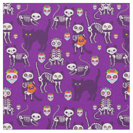 Halloween Cat Skelett lila Stoff