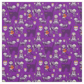Halloween Cat Skelett lila Stoff (Muster)