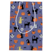 Halloween Cat Spooky Lila Mittlere Geschenktüte (Rückseite)