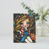 Halloween Cat Spuk House Girl Fantasy Art Postkarte (Stehend Vorderseite)