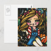 Halloween Cat Spuk House Girl Fantasy Art Postkarte (Vorne/Hinten)