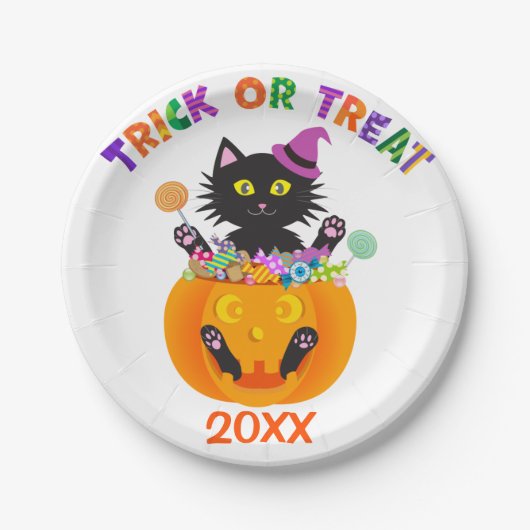 Halloween Cat Trick or Tree Pappteller (Vorderseite)
