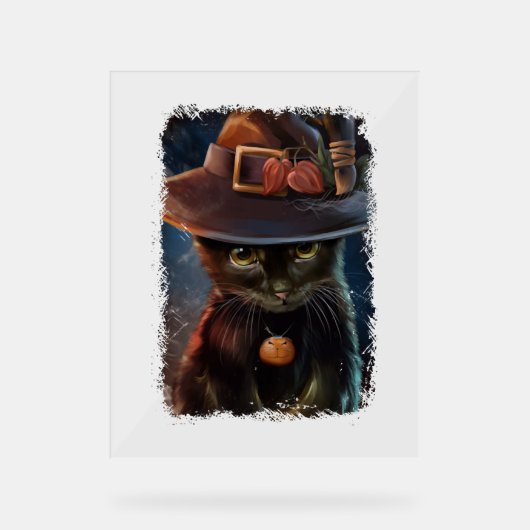 Halloween Cat Tshirt Acrylschild (Vorderseite)