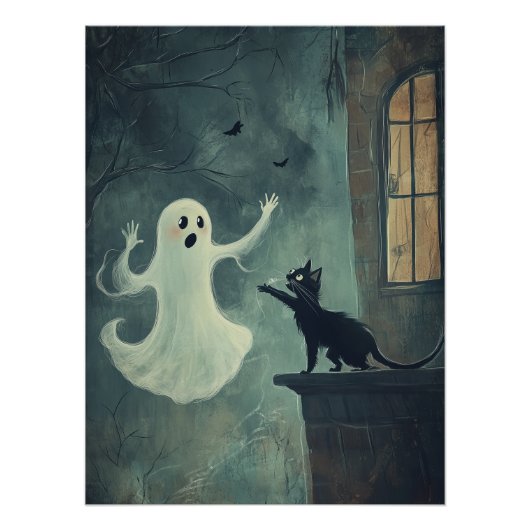 Halloween Cat und Ghost Poster (Vorderseite)