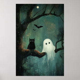 Halloween Cat und Ghost Poster