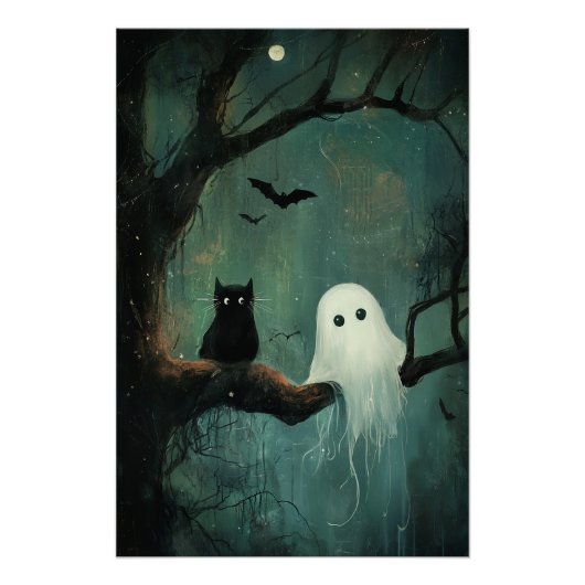 Halloween Cat und Ghost Poster (Vorderseite)