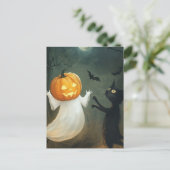 Halloween Cat und Ghost Postkarte (Stehend Vorderseite)
