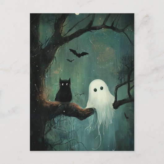 Halloween Cat und Ghost Postkarte (Vorderseite)