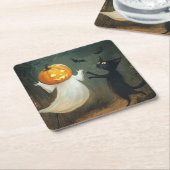Halloween Cat und Ghost Rechteckiger Pappuntersetzer (angewinkelt)
