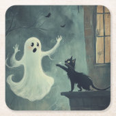 Halloween Cat und Ghost Rechteckiger Pappuntersetzer (Vorderseite)