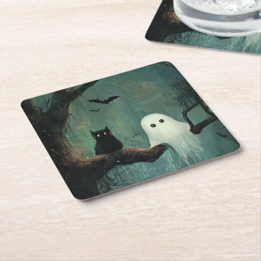 Halloween Cat und Ghost Rechteckiger Pappuntersetzer (angewinkelt)